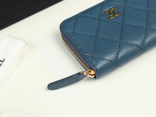 Chanel classic card holder Grained Calfskin & Gold-Tone Metal A69271 Blue