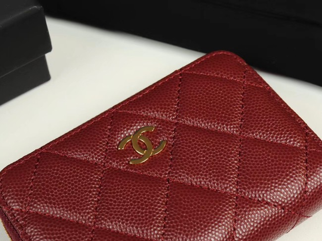 Chanel classic card holder Grained Calfskin & Gold-Tone Metal A69271 Burgundy