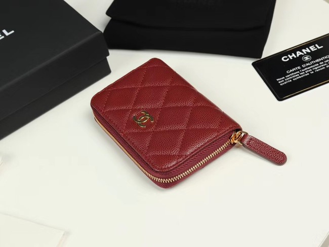 Chanel classic card holder Grained Calfskin & Gold-Tone Metal A69271 Burgundy