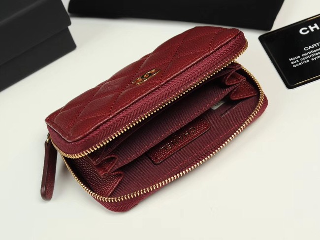 Chanel classic card holder Grained Calfskin & Gold-Tone Metal A69271 Burgundy