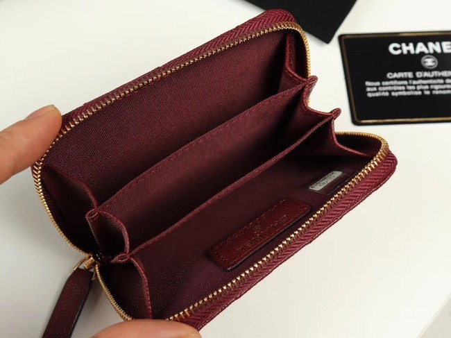 Chanel classic card holder Grained Calfskin & Gold-Tone Metal A69271 Burgundy