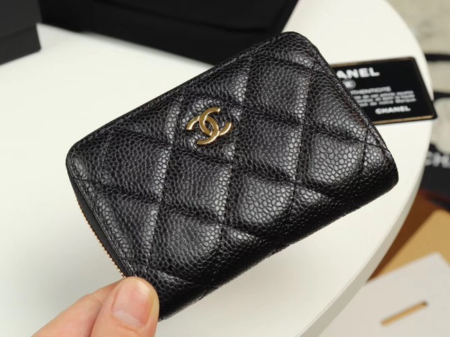 Chanel classic card holder Grained Calfskin & Gold-Tone Metal A69271 black