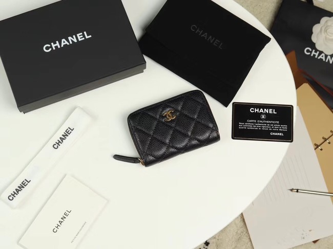 Chanel classic card holder Grained Calfskin & Gold-Tone Metal A69271 black