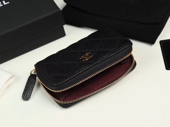 Chanel classic card holder Grained Calfskin & Gold-Tone Metal A69271 black