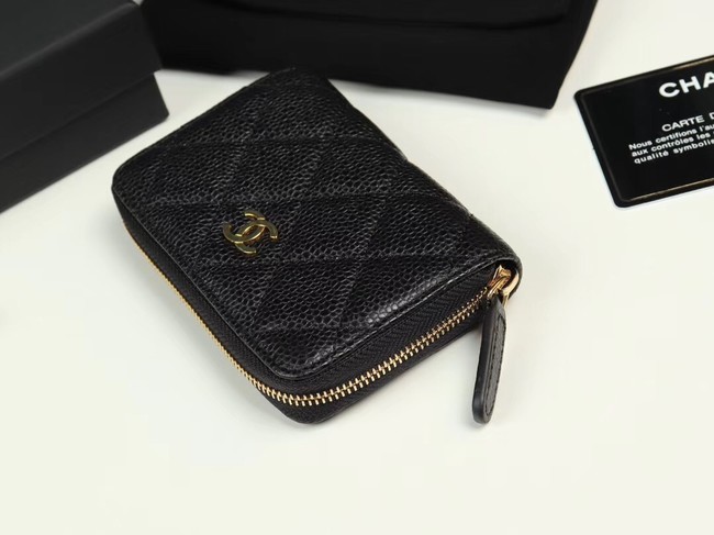 Chanel classic card holder Grained Calfskin & Gold-Tone Metal A69271 black