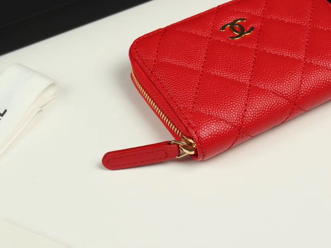 Chanel classic card holder Grained Calfskin & Gold-Tone Metal A69271 red