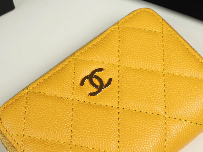 Chanel classic card holder Grained Calfskin & Gold-Tone Metal A69271 yellow