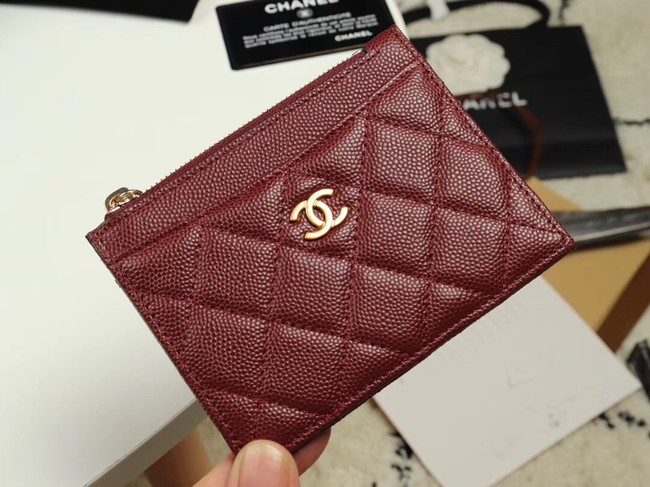 Chanel classic card holder Grained Calfskin & Gold-Tone Metal A84105 Burgundy