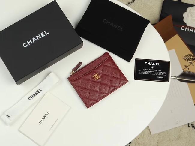 Chanel classic card holder Grained Calfskin & Gold-Tone Metal A84105 Burgundy
