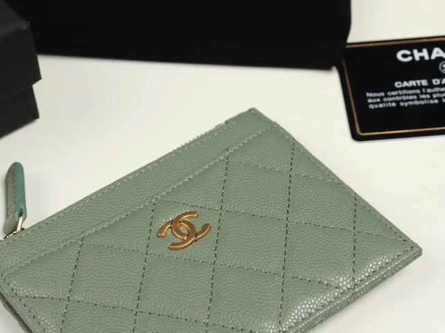 Chanel classic card holder Grained Calfskin & Gold-Tone Metal A84105 green