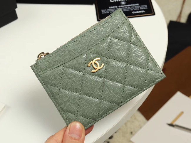 Chanel classic card holder Grained Calfskin & Gold-Tone Metal A84105 green