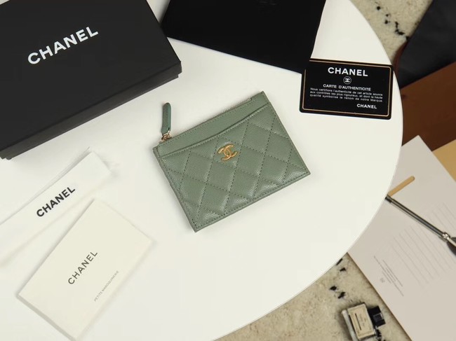 Chanel classic card holder Grained Calfskin & Gold-Tone Metal A84105 green
