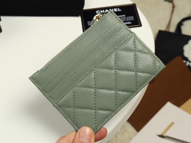 Chanel classic card holder Grained Calfskin & Gold-Tone Metal A84105 green