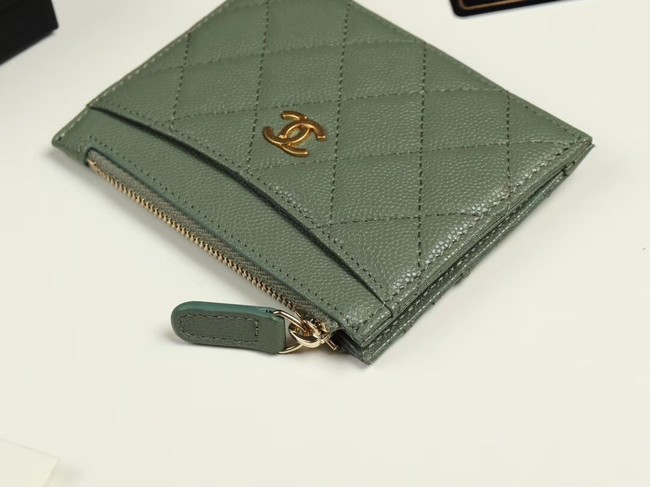 Chanel classic card holder Grained Calfskin & Gold-Tone Metal A84105 green