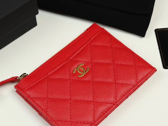 Chanel classic card holder Grained Calfskin & Gold-Tone Metal A84105 red