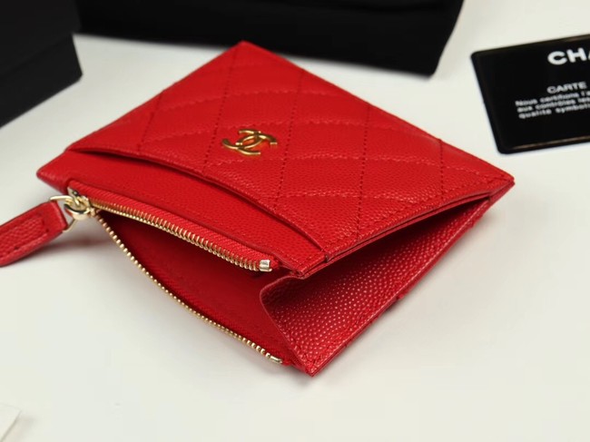 Chanel classic card holder Grained Calfskin & Gold-Tone Metal A84105 red