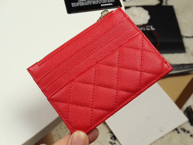 Chanel classic card holder Grained Calfskin & Gold-Tone Metal A84105 red