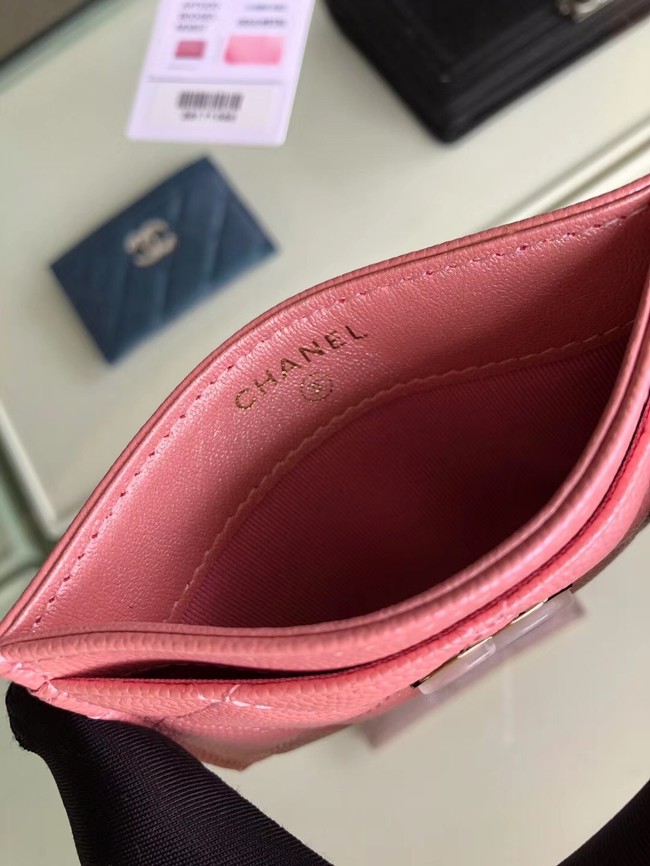 Chanel classic card holder Grained Calfskin & Gold-Tone Metal B31510 Pink