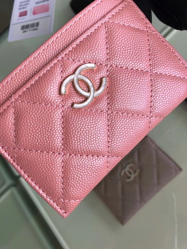 Chanel classic card holder Grained Calfskin & Gold-Tone Metal B31510 Pink