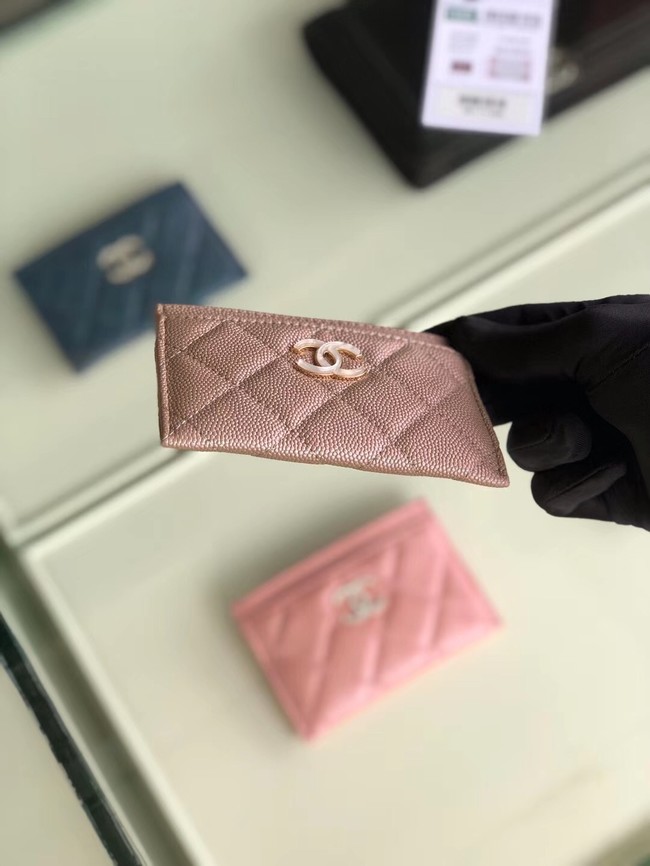 Chanel classic card holder Grained Calfskin & Gold-Tone Metal B31510 light Pink
