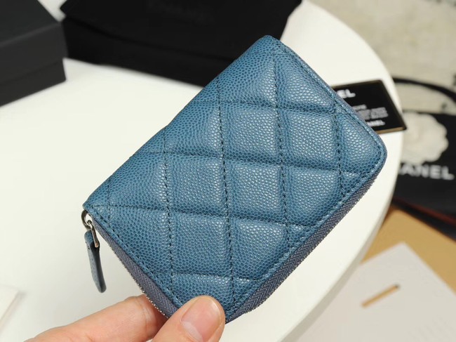 Chanel classic card holder Grained Calfskin & silver-Tone Metal A69271 Blue
