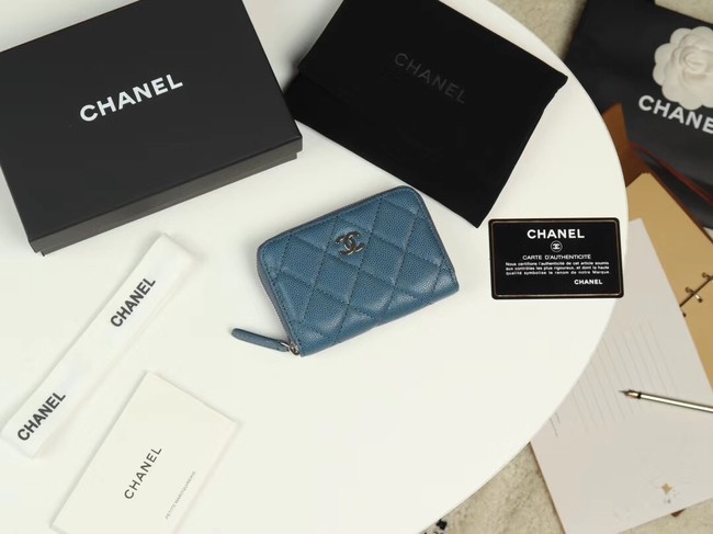 Chanel classic card holder Grained Calfskin & silver-Tone Metal A69271 Blue