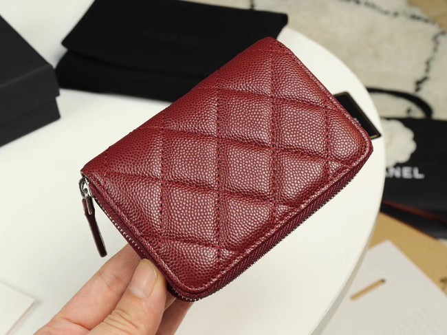 Chanel classic card holder Grained Calfskin & silver-Tone Metal A69271 Burgundy