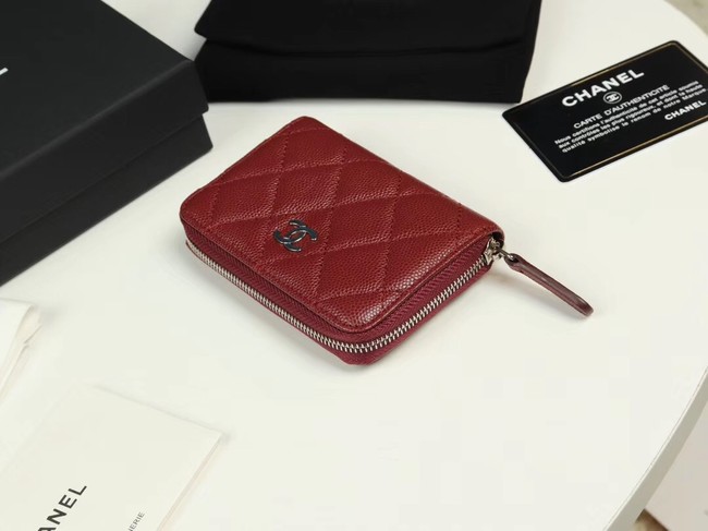 Chanel classic card holder Grained Calfskin & silver-Tone Metal A69271 Burgundy