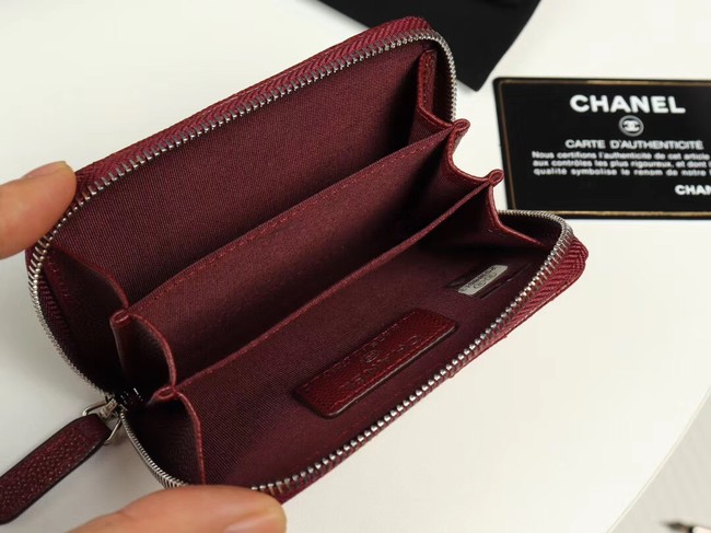 Chanel classic card holder Grained Calfskin & silver-Tone Metal A69271 Burgundy