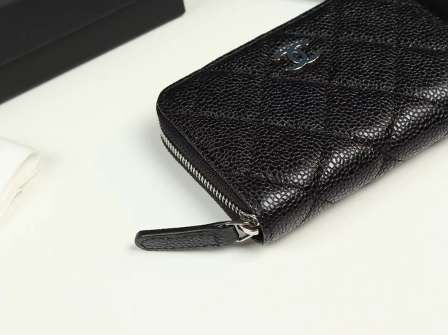 Chanel classic card holder Grained Calfskin & silver-Tone Metal A69271 black