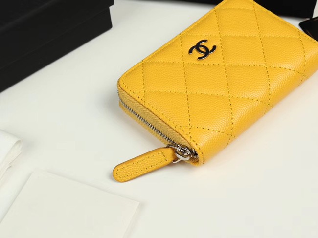 Chanel classic card holder Grained Calfskin & silver-Tone Metal A69271 yellow