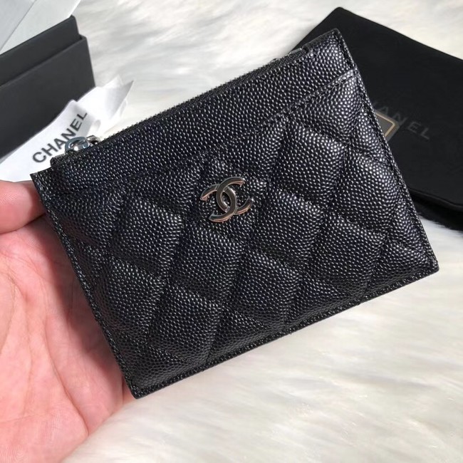 Chanel classic card holder Grained Calfskin & silver-Tone Metal A84105 black