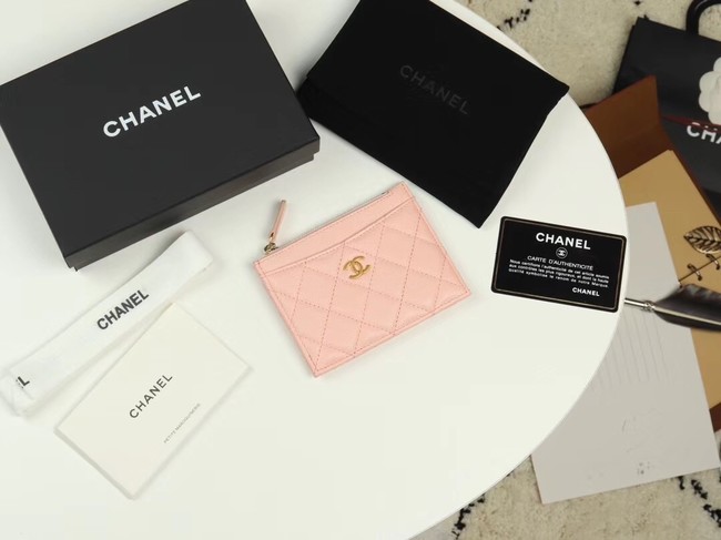 Chanel classic card holder Grained Calfskin & Gold-Tone Metal A84105 pink