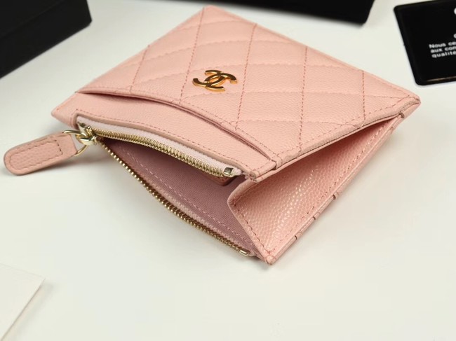 Chanel classic card holder Grained Calfskin & Gold-Tone Metal A84105 pink