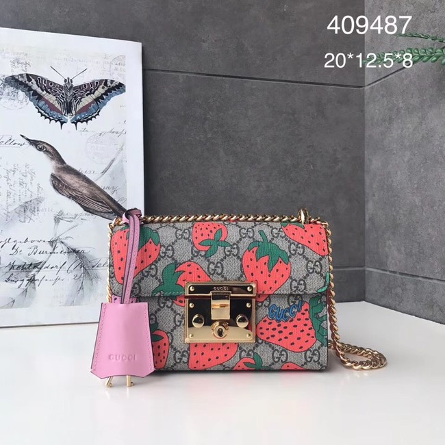 Gucci Padlock GG Strawberry small shoulder bag 409487 Strawberry print