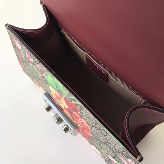 Gucci Padlock GG Supreme Shoulder Bag 409487 Burgundy Blooms