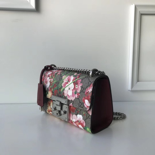 Gucci Padlock GG Supreme Shoulder Bag 409487 Burgundy Blooms