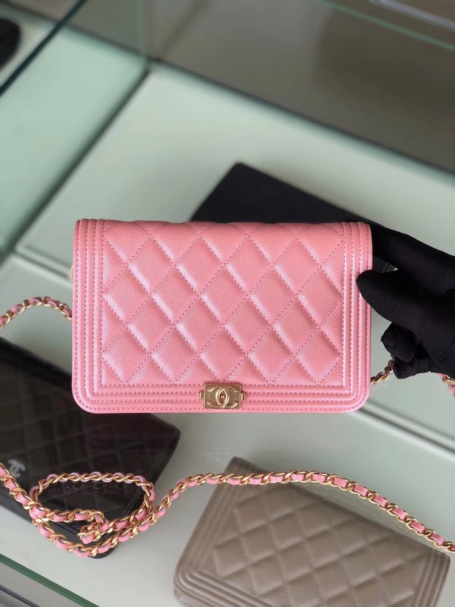 BOY CHANEL Original Wallet on Chain & Gold-Tone Metal B80287 Pink