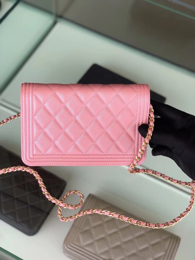 BOY CHANEL Original Wallet on Chain & Gold-Tone Metal B80287 Pink