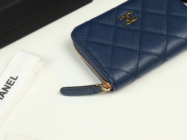 Chanel classic card holder Grained Calfskin & Gold-Tone Metal A69271 dark Blue