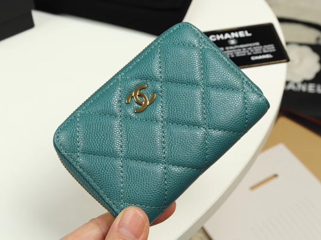 Chanel classic card holder Grained Calfskin & Gold-Tone Metal A69271 green