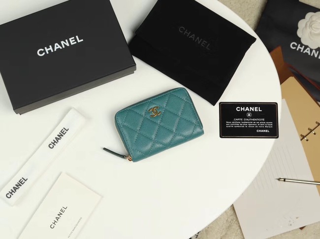 Chanel classic card holder Grained Calfskin & Gold-Tone Metal A69271 green