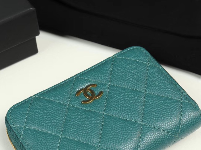 Chanel classic card holder Grained Calfskin & Gold-Tone Metal A69271 green