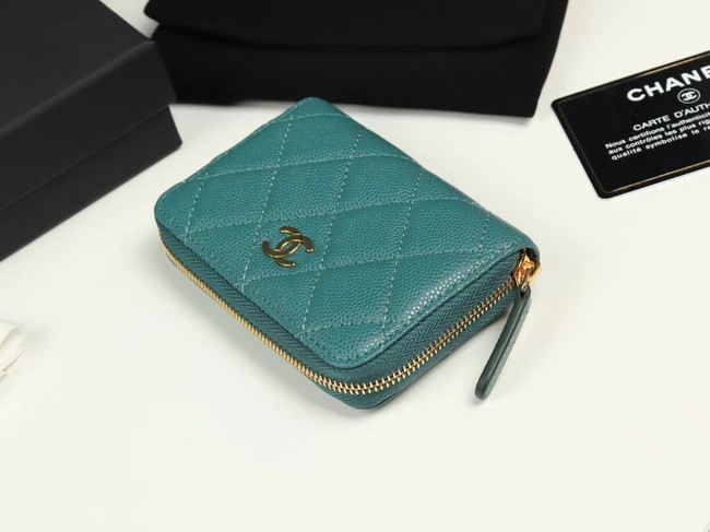 Chanel classic card holder Grained Calfskin & Gold-Tone Metal A69271 green
