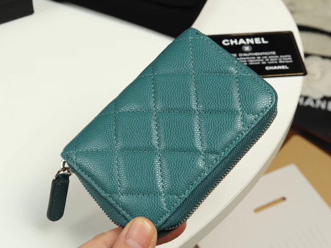 Chanel classic card holder Grained Calfskin & silver-Tone Metal A69271 green