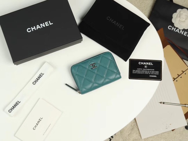Chanel classic card holder Grained Calfskin & silver-Tone Metal A69271 green