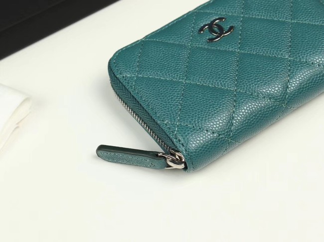 Chanel classic card holder Grained Calfskin & silver-Tone Metal A69271 green
