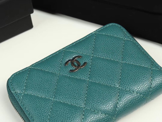 Chanel classic card holder Grained Calfskin & silver-Tone Metal A69271 green