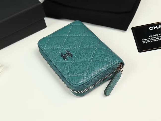 Chanel classic card holder Grained Calfskin & silver-Tone Metal A69271 green