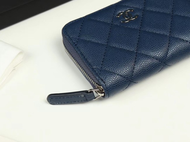 Chanel classic card holder Grained Calfskin & silver-Tone Metal A69271 sky Blue